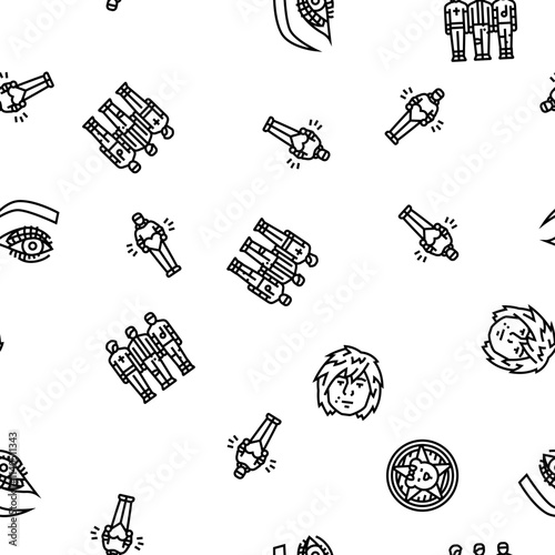 emo punk rock tattoo cute vector seamless pattern thin line illustration