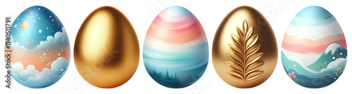 Easter eegs gold and art painting png clipart cutout transparent isolated