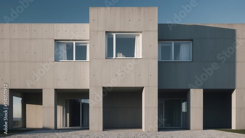 Wallpaper Mural Modern concrete house with large windows, minimalist design, located in scenic area, featuring clean lines and geometric shapes. Torontodigital.ca