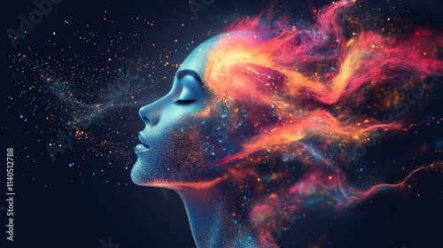 Concept of artificial intelligence represented by a glowing human profile wit...