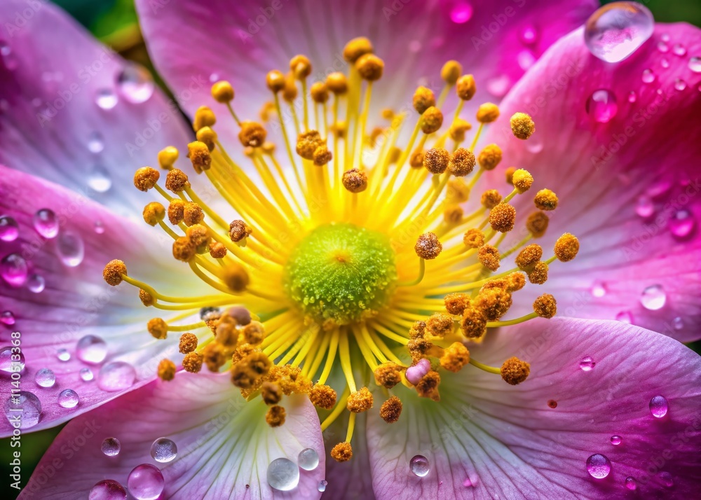 Obraz premium Macro Photography: Stunning Close-up of Dog Rose Flower, Wild Rose, Rosa canina, Detailed Petals, Nature, Botany, Bloom, Floral Macro, High Resolution Image
