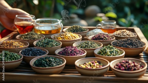 Experience the tranquility of tea tasting with herbal flavors and natural light