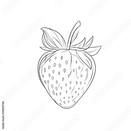 Strawberry Line Art Sketch on White Background