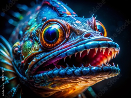 Macro Viperfish Bioluminescence: Deep Sea Creature Glow, Underwater Photography, Bioluminescent Fish, Ocean Life, Abyssal Zone photo