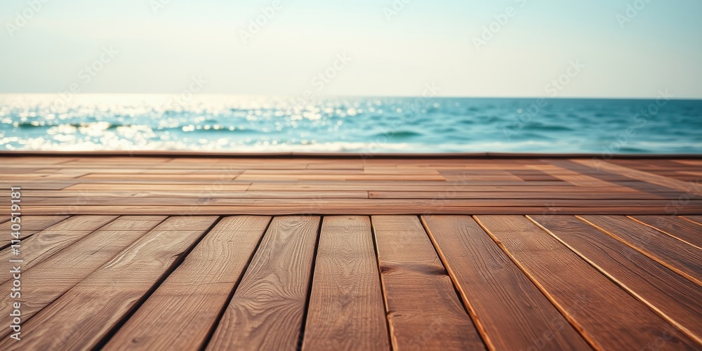 Serene Ocean View from a Wooden Deck, Perfect for Relaxation and Summer Vibes Serene Ocean View from a Wooden Deck, Perfect for Relaxation and Summer Vibes