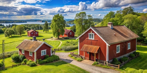 Wallpaper Mural Swedish summer landscape with red cottage and barn Torontodigital.ca