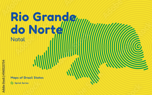 Map of the Brazilian State of Rio Grande do Norte with Natal as the Center, Circular Spiral pattern.