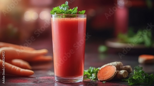 Refreshing cocktail with herbs garnished in a cozy bar setting during golden ...