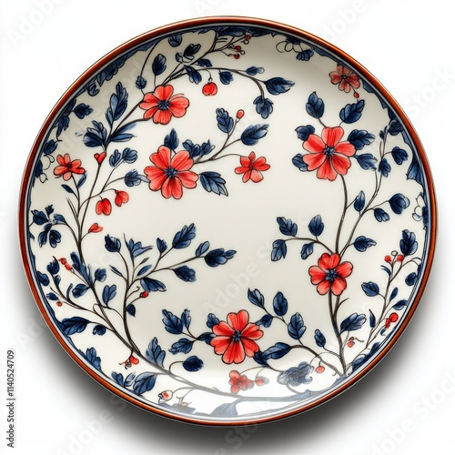 Elegant porcelain plate with floral pattern and gold trim for dining or display