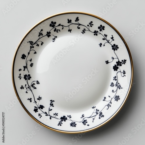 Elegant porcelain plate with floral pattern and gold trim for dining or display