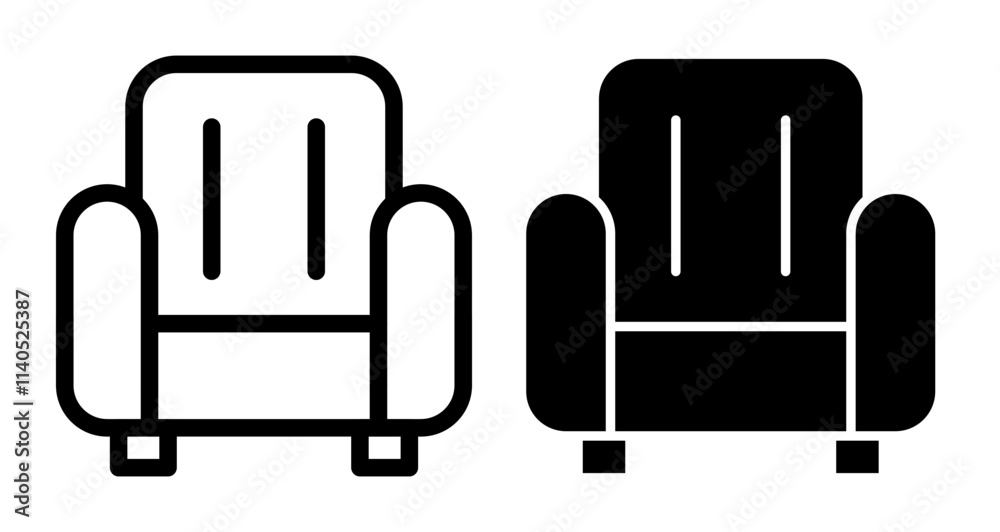 Armchair Icons pack in outlined and flat versions Armchair Icons pack in outlined and flat versions