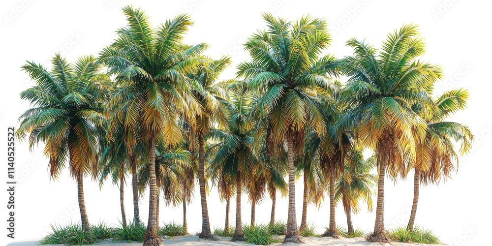 Obraz premium Tropical palm trees cluster isolated on transparent background
