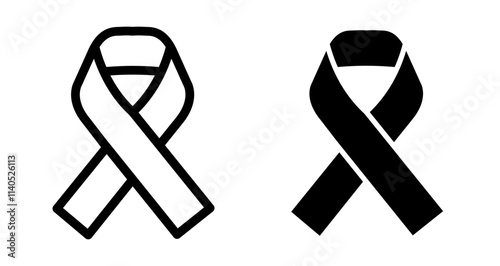 Cancer ribbon Icons pack in outlined and flat versions