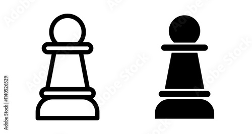 Chess pawn Icons pack in outlined and flat versions