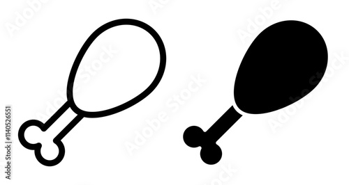 Chicken leg Icons pack in outlined and flat versions