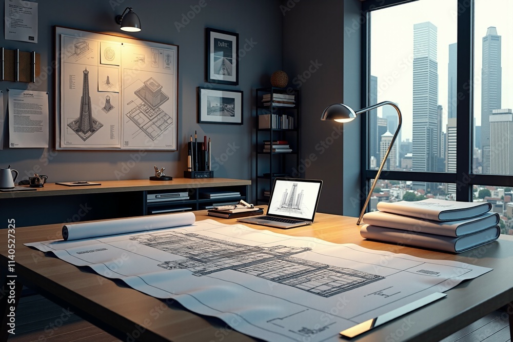 Fototapeta premium Blueprints and Drafting Tools
