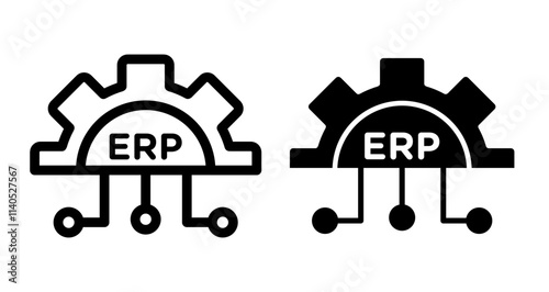 ERP system Icons pack in outlined and flat versions