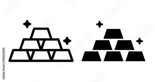 Golden bars Icons pack in outlined and flat versions