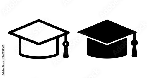 Graduation cap Icons pack in outlined and flat versions