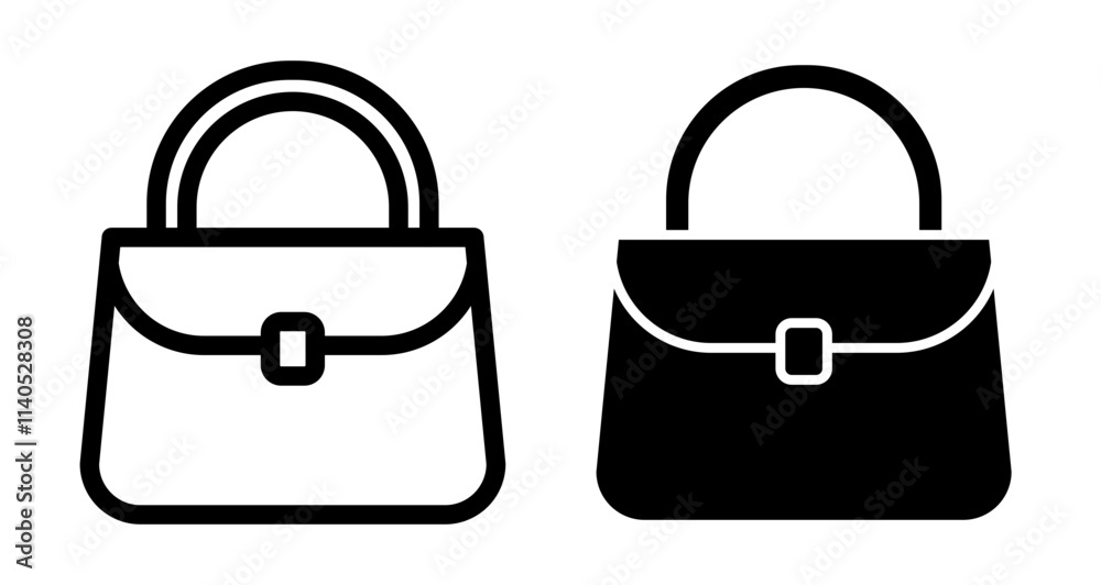 Handbag Icons pack in outlined and flat versions