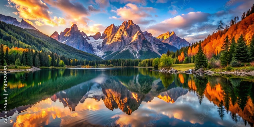 Fototapeta premium Majestic Mountain River Wallpaper: Serene Landscape Photography