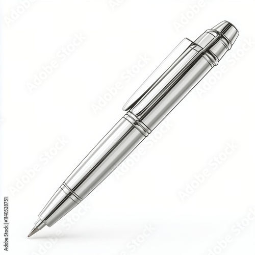 Sleek silver pen resting on a white background showcasing modern design and e...