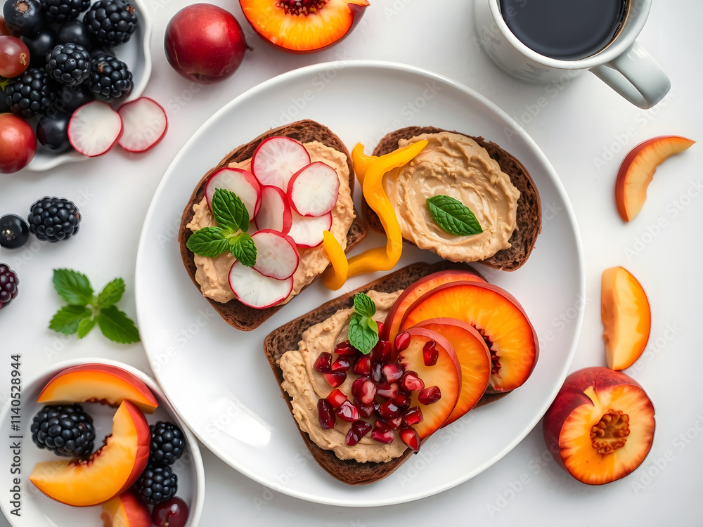 custom made wallpaper toronto digitalDelicious Breakfast Sandwich with Radishes, Fresh Herbs, and Fruits