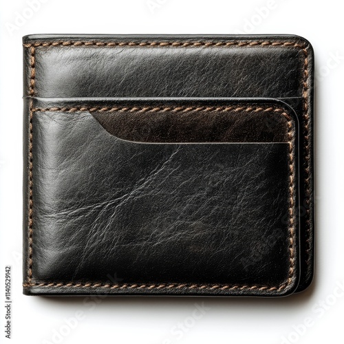 Stylish black leather wallet with a minimalist design and a card slot for eas...