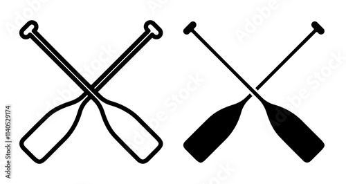 Kayak paddle Icons pack in outlined and flat versions