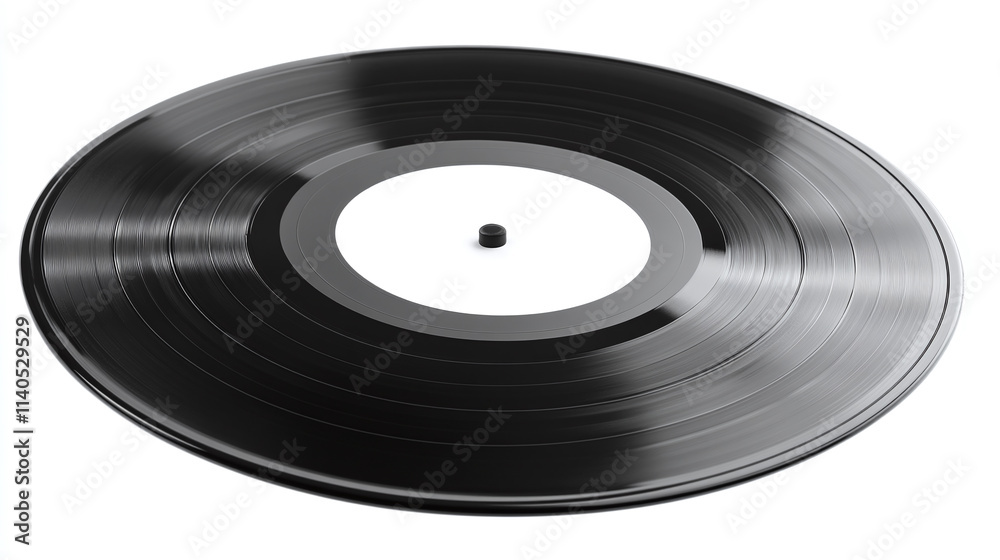 Obraz premium Isolated vinyl record, a black disk album with audio disc, made of plastic, featuring a circle retro music label, representing an old vintage turntable sound.