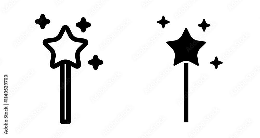 Magic wand Icons pack in outlined and flat versions Magic wand Icons pack in outlined and flat versions