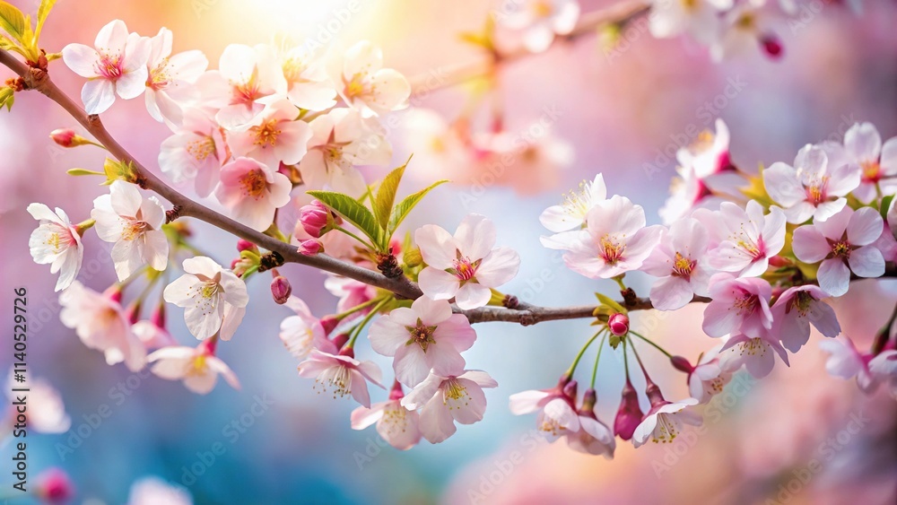 Spring scene with delicate cherry blossoms on a branch Depth of Field Spring scene with delicate cherry blossoms on a branch Depth of Field