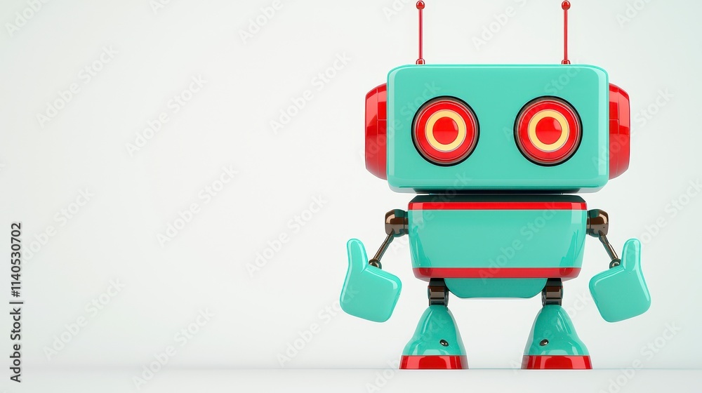Retro Robot Giving Thumbs Up Positive Friendly Gesture Retro Robot Giving Thumbs Up Positive Friendly Gesture