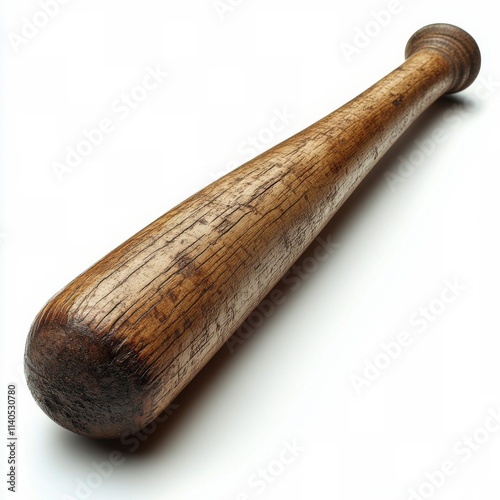Wooden bat resting at an angle on a white surface in a well lit environment