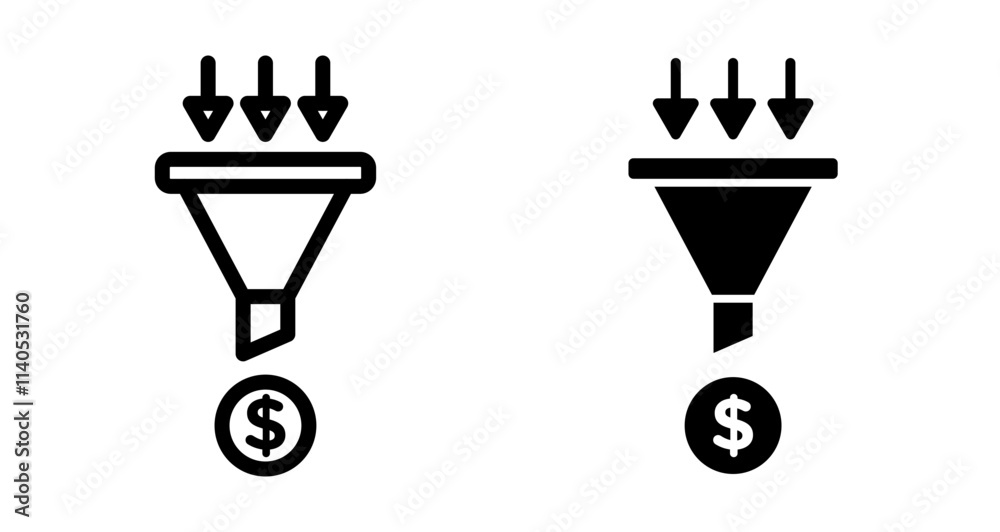 Sales funnel Icons pack in outlined and flat versions Sales funnel Icons pack in outlined and flat versions