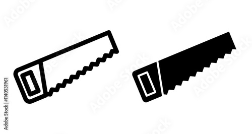 Saw Icons pack in outlined and flat versions