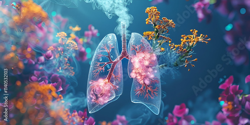 Illustration of Human Lungs Under Viral Attack – Conceptual Medical Art Depicting Respiratory Infection and Virus Invasion in the Lungs