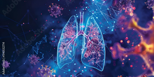 Illustration of Human Lungs Under Viral Attack – Conceptual Medical Art Depicting Respiratory Infection and Virus Invasion in the Lungs