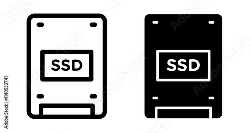 SSD drive Icons pack in outlined and flat versions
