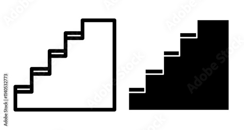 Stairs Icons pack in outlined and flat versions