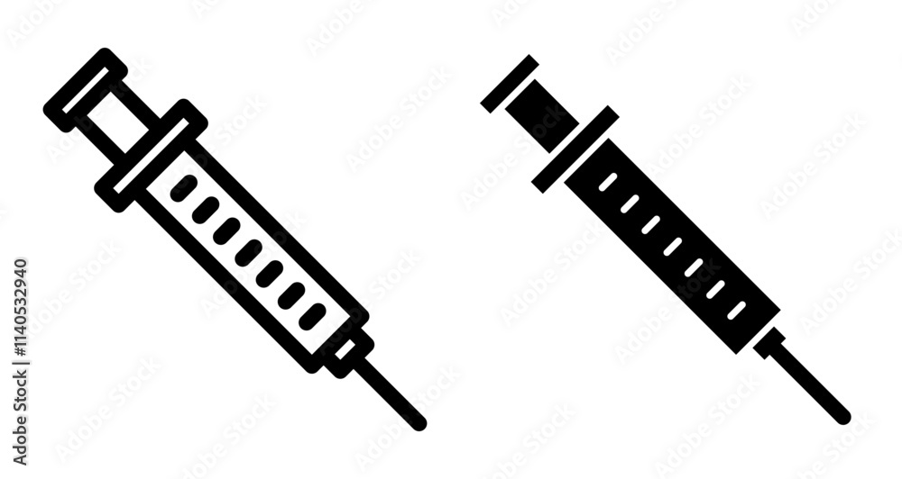 Syringe Icons pack in outlined and flat versions Syringe Icons pack in outlined and flat versions