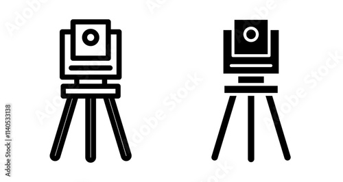 Theodolite Icons pack in outlined and flat versions