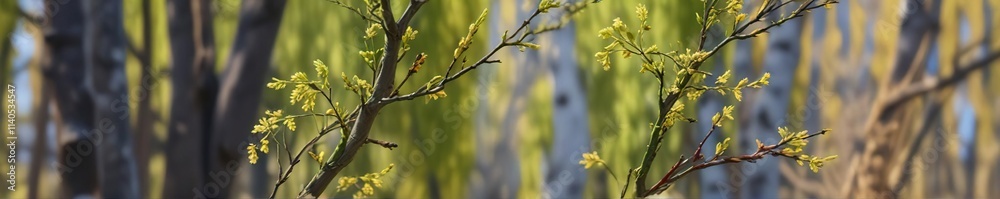 Slowly growing willow buds in the early spring season, willow buds, outdoor scene Slowly growing willow buds in the early spring season, willow buds, outdoor scene