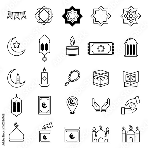 a collection of icons for Eid al-Fitr and Eid for Muslims around the world with a transparent background