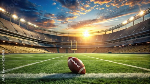 Stadium illuminated by dawn light during American football game