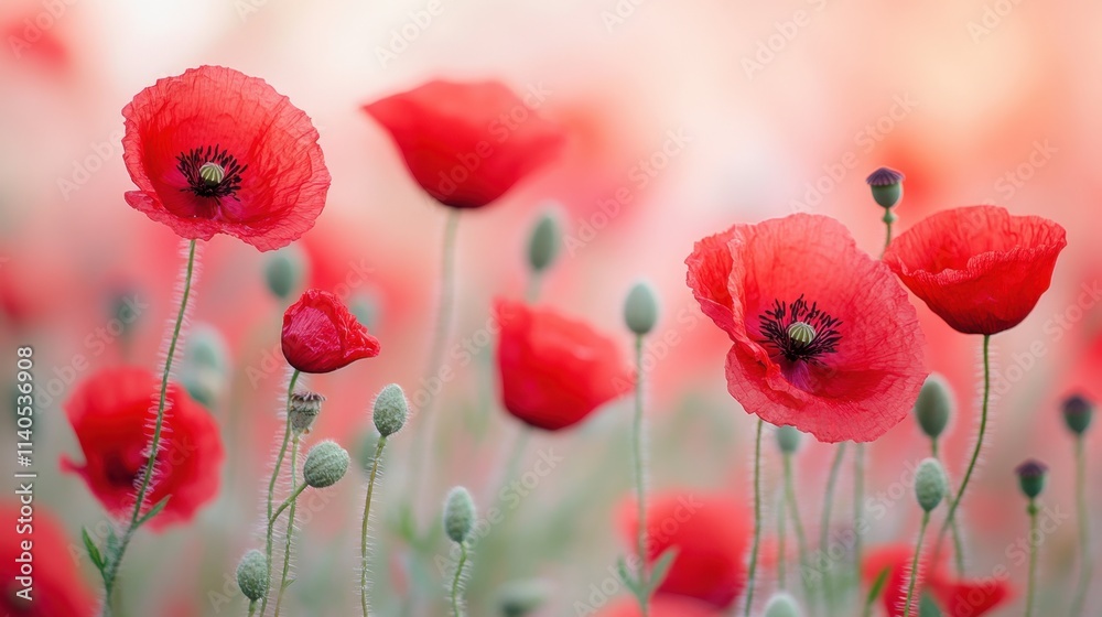 Obraz premium Vibrant Red Poppy Flowers in Soft Focus Natural Background