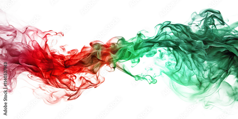 Red and green smoke merging isolated on white background as transparent. PNG Red and green smoke merging isolated on white background as transparent. PNG