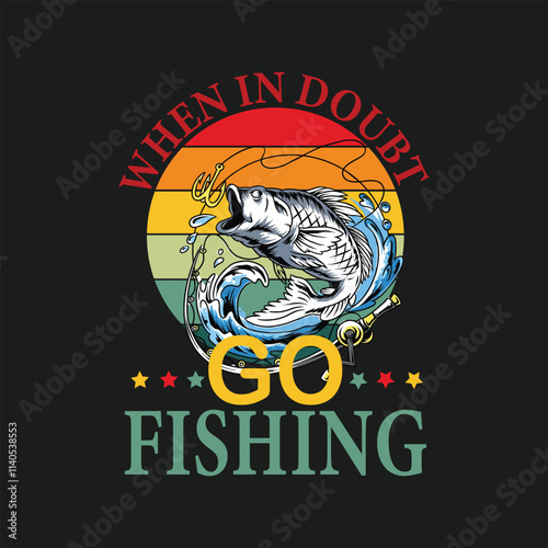 Fishing T-Shirt Design - Fishing typography Colorful vector t shirt design - Fish, Rod, Fishing Hook, Fish T-shirt Design Template