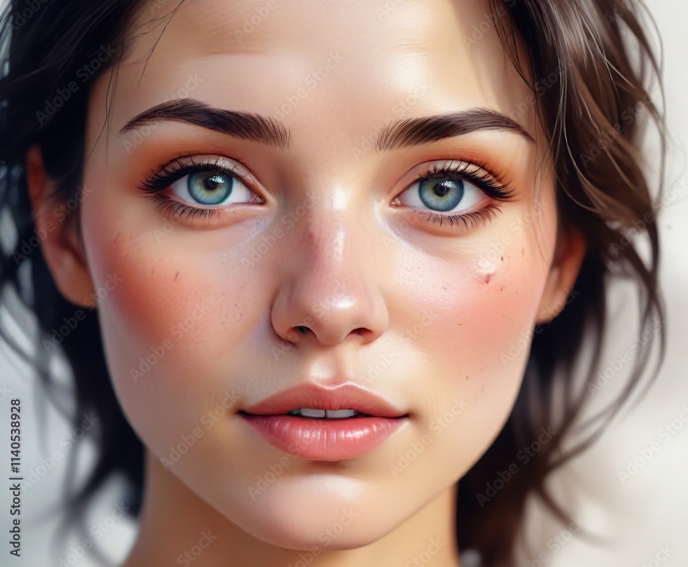 Watercolor painting of a serene female face with gentle features , female face, gentle, dreamy Watercolor painting of a serene female face with gentle features , female face, gentle, dreamy