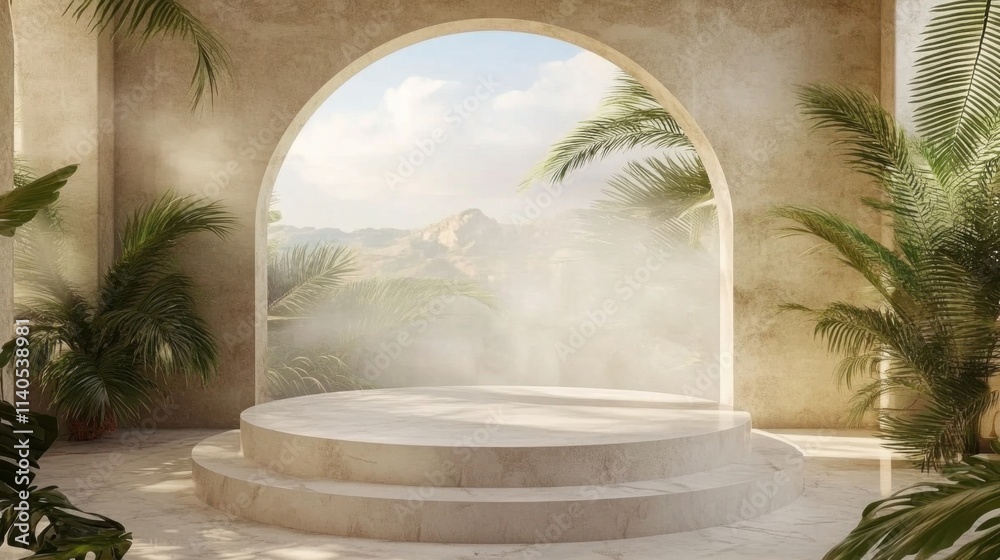 Elegant design featuring natural elements in a 3D rendered stage.